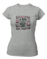T-Shirt Στενή Γραμμή Γυναικείο - A Book A Day Keeps Reality Away - Color Thumbnail Γκρι Μελανζέ