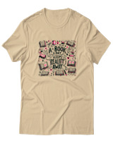 T-Shirt  Γυναικείο - A Book A Day Keeps Reality Away - Color Thumbnail Μπέζ
