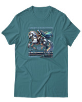 T-Shirt Αντρικό - A Lone Rider In The Veil Of Mystery - Color Thumbnail Μπλε Πράσινο
