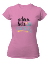 T-Shirt Στενή Γραμμή Γυναικείο - Adventure Awaits Letters - Color Thumbnail Ροζ