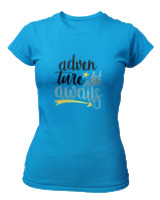 T-Shirt Στενή Γραμμή Γυναικείο - Adventure Awaits Letters - Color Thumbnail Τιρκουάζ