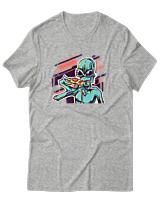T-Shirt Αντρικό - Alien Eating Pizza - Color Thumbnail Γκρι Μελανζέ