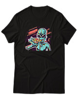 T-Shirt Αντρικό - Alien Eating Pizza - Color Thumbnail Μαύρο