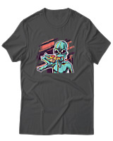 T-Shirt Αντρικό - Alien Eating Pizza - Color Thumbnail Ανθρακί
