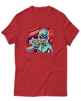 T-Shirt Αντρικό - Alien Eating Pizza - Color Thumbnail Κόκκινο