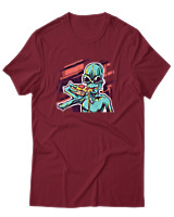 T-Shirt Αντρικό - Alien Eating Pizza - Color Thumbnail Σκούρο Κόκκινο