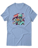 T-Shirt Αντρικό - Alien Eating Pizza - Color Thumbnail Γαλάζιο
