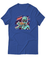 T-Shirt Αντρικό - Alien Eating Pizza - Color Thumbnail Μπλε Ρουά