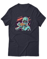T-Shirt Αντρικό - Alien Eating Pizza - Color Thumbnail Σκούρο Μπλε