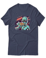 T-Shirt Αντρικό - Alien Eating Pizza - Color Thumbnail Μπλε Γκρι