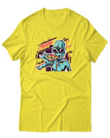 T-Shirt Αντρικό - Alien Eating Pizza - Color Thumbnail Κίτρινο