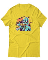 T-Shirt Αντρικό - Alien Eating Pizza - Color Thumbnail Χρυσό Κίτρινο