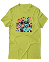 T-Shirt Αντρικό - Alien Eating Pizza - Color Thumbnail Λαχανί