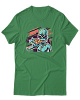 T-Shirt Αντρικό - Alien Eating Pizza - Color Thumbnail Πράσινο