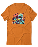 T-Shirt Αντρικό - Alien Eating Pizza - Color Thumbnail Πορτοκαλί