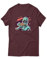 T-Shirt Αντρικό - Alien Eating Pizza - Color Thumbnail Μπορντό