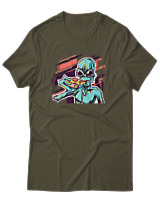 T-Shirt Αντρικό - Alien Eating Pizza - Color Thumbnail Χακί