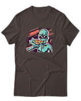 T-Shirt Αντρικό - Alien Eating Pizza - Color Thumbnail Καφέ