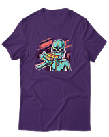 T-Shirt Αντρικό - Alien Eating Pizza - Color Thumbnail Σκούρο Μωβ