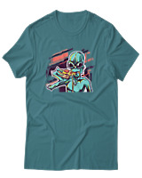 T-Shirt Αντρικό - Alien Eating Pizza - Color Thumbnail Μπλε Πράσινο