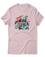 T-Shirt Αντρικό - Alien Eating Pizza - Color Thumbnail Απαλό Ροζ