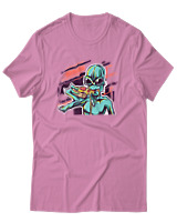 T-Shirt Αντρικό - Alien Eating Pizza - Color Thumbnail Ροζ