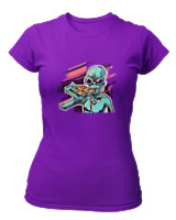 T-Shirt Στενή Γραμμή Γυναικείο - Alien Eating Pizza - Color Thumbnail Σκούρο Μωβ