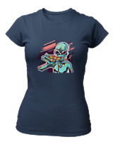 T-Shirt Στενή Γραμμή Γυναικείο - Alien Eating Pizza - Color Thumbnail Σκούρο Μπλε