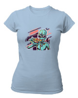 T-Shirt Στενή Γραμμή Γυναικείο - Alien Eating Pizza - Color Thumbnail Γαλάζιο