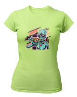 T-Shirt Στενή Γραμμή Γυναικείο - Alien Eating Pizza - Color Thumbnail Λαχανί