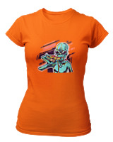 T-Shirt Στενή Γραμμή Γυναικείο - Alien Eating Pizza - Color Thumbnail Πορτοκαλί