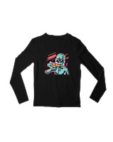 Μακρυμάνικο Μακό Παιδικό - Alien Eating Pizza - Color Thumbnail Μαύρο