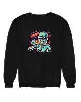 Φούτερ χωρίς κουκούλα Γυναικείο - Alien Eating Pizza - Color Thumbnail Μαύρο