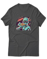 T-Shirt  Γυναικείο - Alien Eating Pizza - Color Thumbnail Ανθρακί