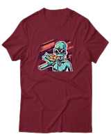 T-Shirt  Γυναικείο - Alien Eating Pizza - Color Thumbnail Σκούρο Κόκκινο