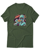 T-Shirt  Γυναικείο - Alien Eating Pizza - Color Thumbnail Κυπαρισσί