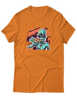 T-Shirt  Γυναικείο - Alien Eating Pizza - Color Thumbnail Πορτοκαλί