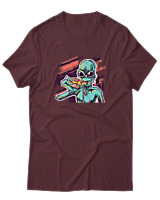 T-Shirt  Γυναικείο - Alien Eating Pizza - Color Thumbnail Μπορντό