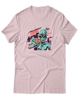 T-Shirt  Γυναικείο - Alien Eating Pizza - Color Thumbnail Απαλό Ροζ