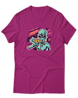 T-Shirt  Γυναικείο - Alien Eating Pizza - Color Thumbnail Φούξια