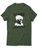 T-Shirt Αντρικό - Aliens Allergic To Stupid People - Color Thumbnail Κυπαρισσί