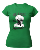 T-Shirt Στενή Γραμμή Γυναικείο - Aliens Allergic To Stupid People - Color Thumbnail Πράσινο