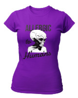 T-Shirt Στενή Γραμμή Γυναικείο - Aliens Allergic To Stupid People - Color Thumbnail Σκούρο Μωβ