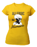 T-Shirt Στενή Γραμμή Γυναικείο - Aliens Allergic To Stupid People - Color Thumbnail Χρυσό Κίτρινο