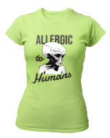 T-Shirt Στενή Γραμμή Γυναικείο - Aliens Allergic To Stupid People - Color Thumbnail Λαχανί