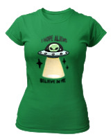 T-Shirt Στενή Γραμμή Γυναικείο - Aliens Believe In Me - Color Thumbnail Πράσινο