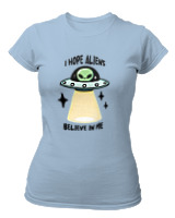 T-Shirt Στενή Γραμμή Γυναικείο - Aliens Believe In Me - Color Thumbnail Γαλάζιο