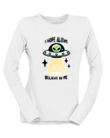 Μακρυμάνικο Μακό Γυναικείο - Aliens Believe In Me - Color Thumbnail 'Ασπρο