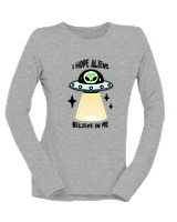 Μακρυμάνικο Μακό Γυναικείο - Aliens Believe In Me - Color Thumbnail Γκρι Μελανζέ