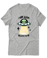 T-Shirt  Γυναικείο - Aliens Believe In Me - Color Thumbnail Γκρί Μελανζέ